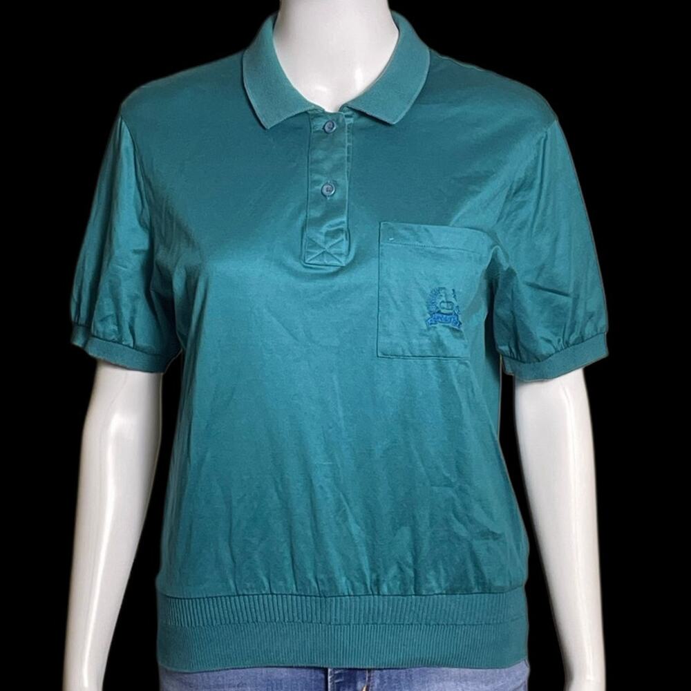Archival 80's Christian Dior Sports Banded Teal Short Sleeve Polo Shirt Medium